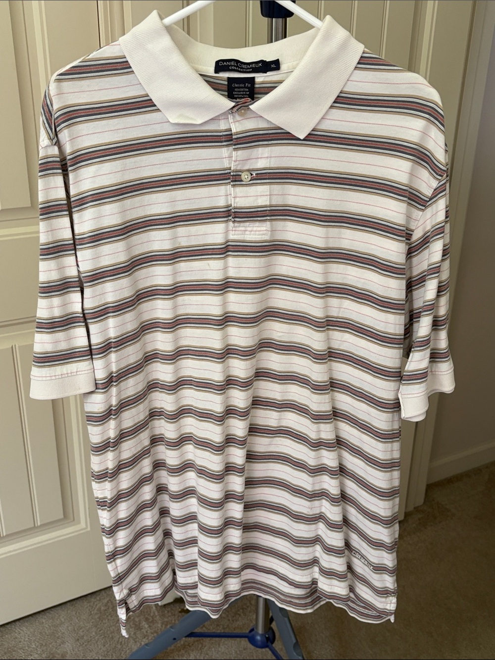 MENS Daniel Cremieux Cream Polo with Brown and Blue Stripes